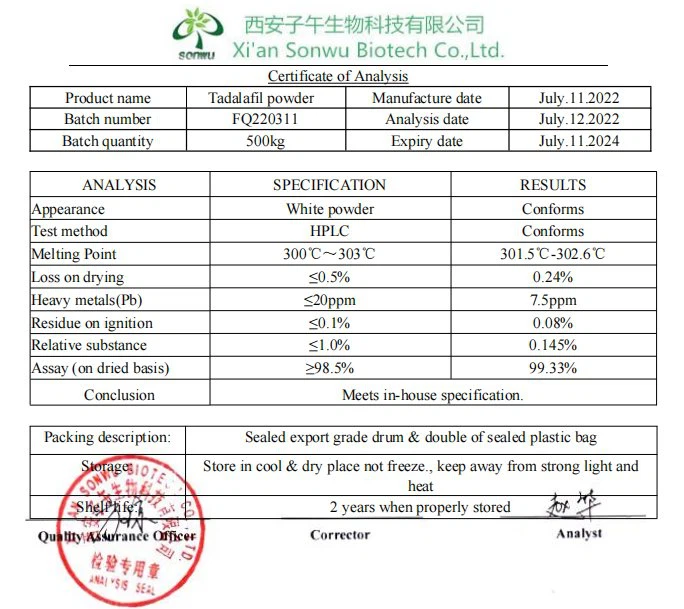 COA of Tadalafil powder
